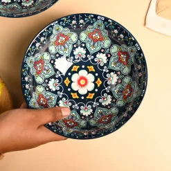 VON CASA Ceramic Mandala Navy Blue Round Serving Bowl Set Of 2