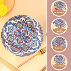 VON CASA Ceramic Mandala Light Blue Round Platter