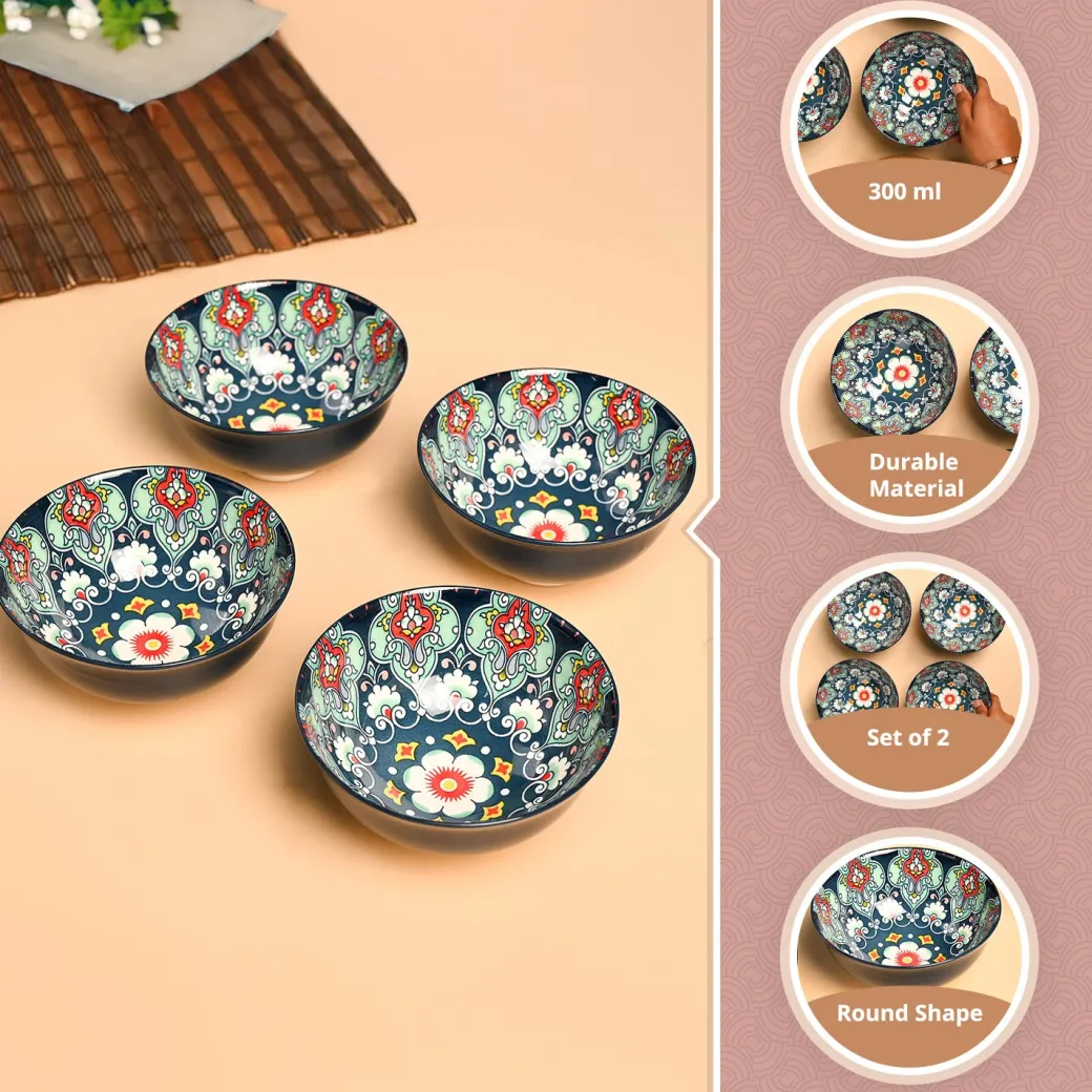 VON CASA Ceramic Mandala Navy Blue Bowl Set Of 4