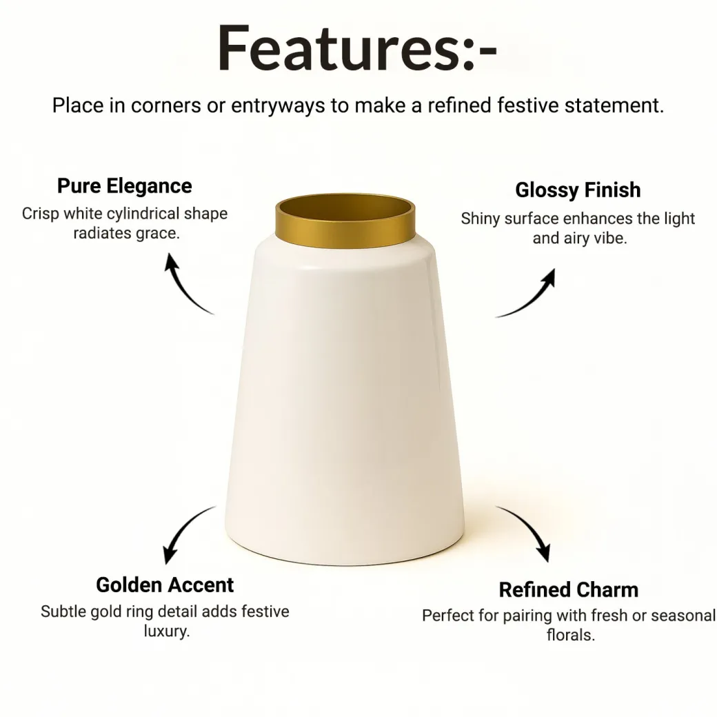 VON CASA Decorative Vase – White with Golden Ring