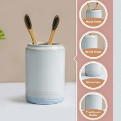 VON CASA Fine-Lined Ceramic Tooth Brush Holder (White)