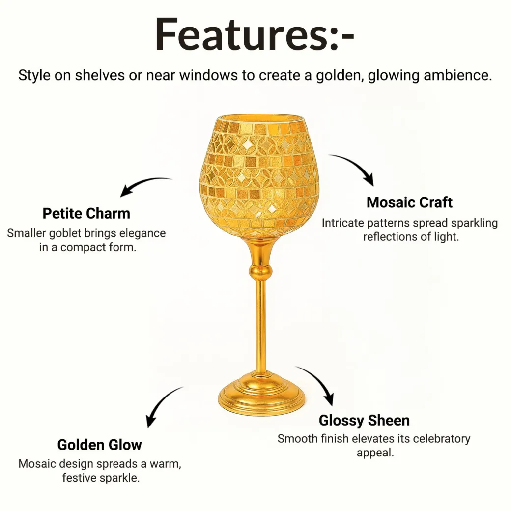 VON CASA Goblet T-Light Holder (Small) – Golden Mosaic Charm