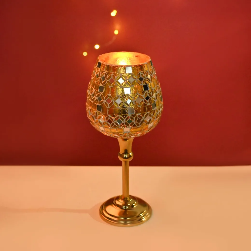 VON CASA Goblet T-Light Holder (Small) – Golden Mosaic Charm