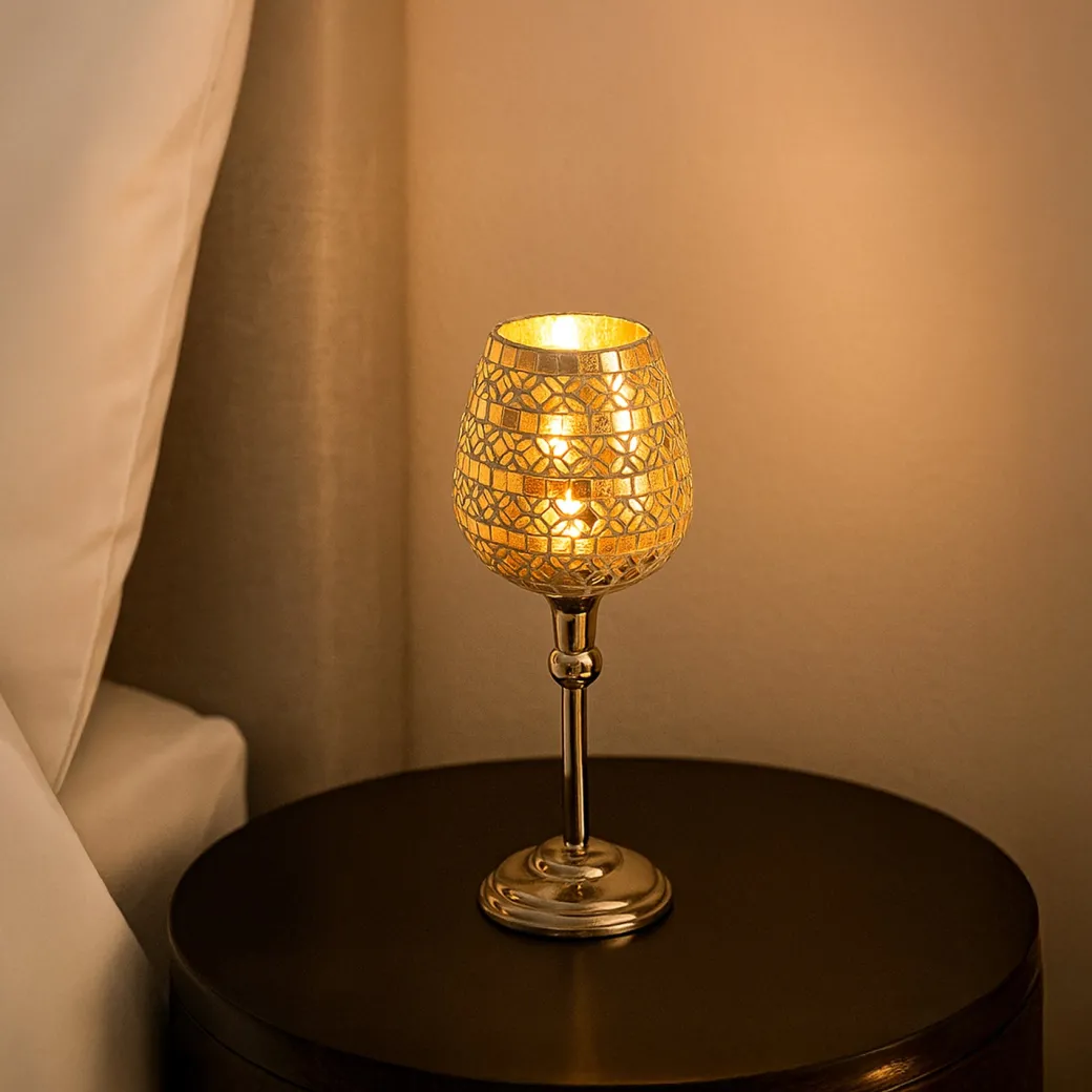 VON CASA Goblet T-Light Holder (Small) – Silver Mosaic Glow