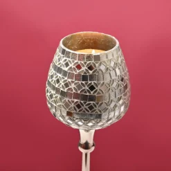 VON CASA Goblet T-Light Holder (Small) – Silver Mosaic Glow
