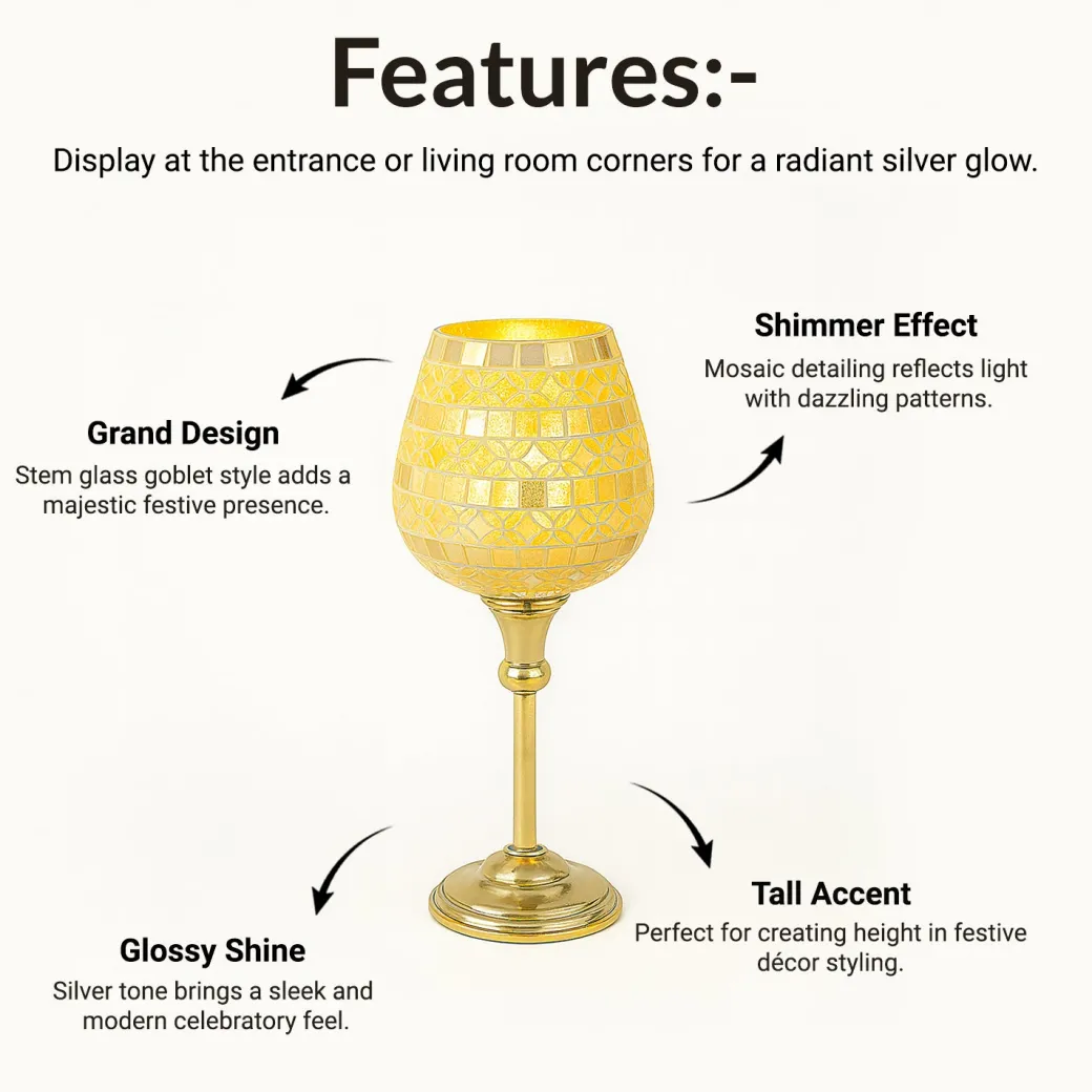 VON CASA Goblet T-Light Holder (Big) – Silver Mosaic Elegance