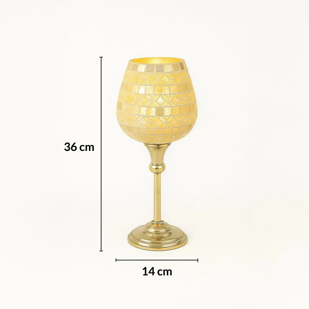 VON CASA Goblet T-Light Holder (Big) – Silver Mosaic Elegance
