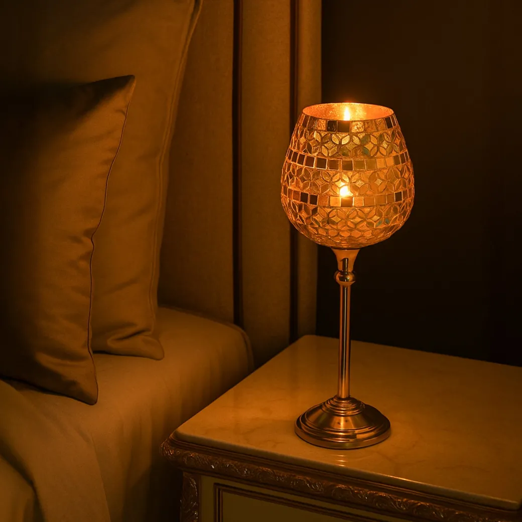 VON CASA Goblet T-Light Holder (Big) – Golden Mosaic Grandeur