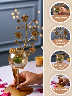 VON CASA Golden Abstract Shape T-Light Holder