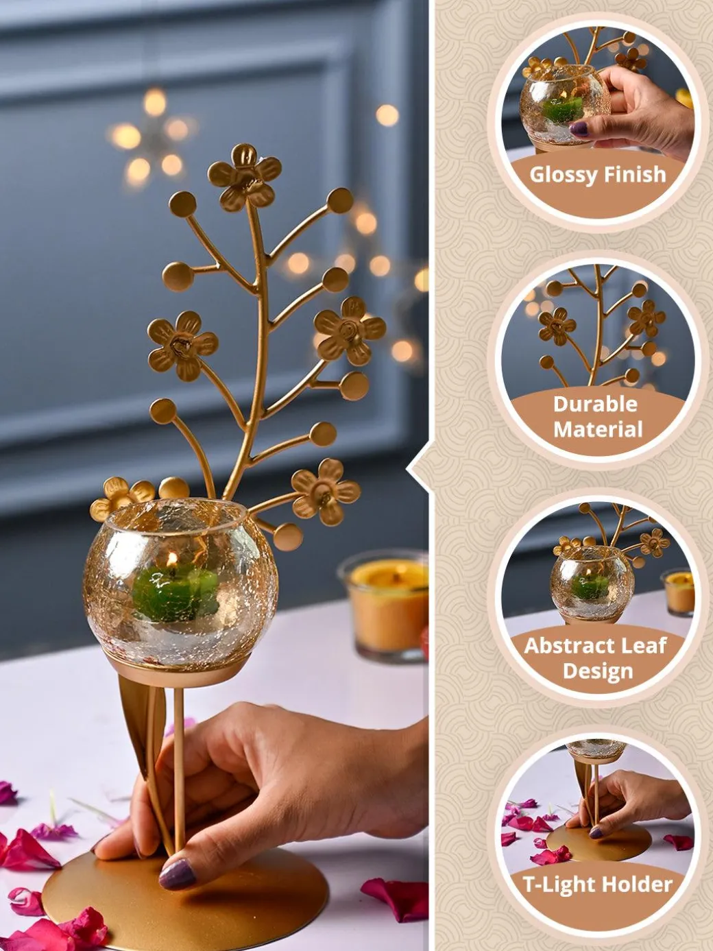 VON CASA Golden Abstract Shape T-Light Holder