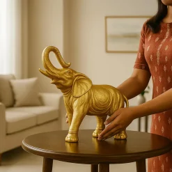 VON CASA Golden Embossed Elephant Figurine