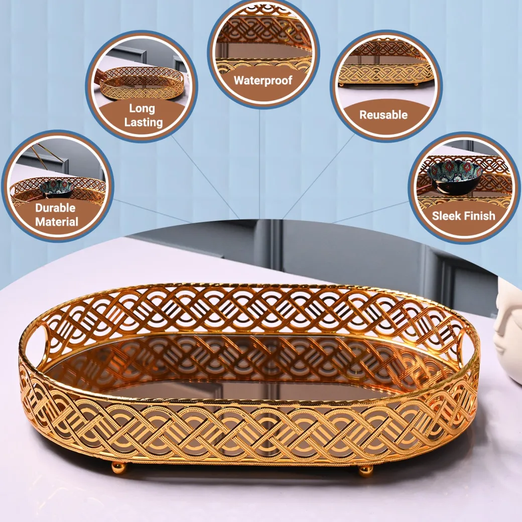 VON CASA Golden Medium Tray - Glossy Finish