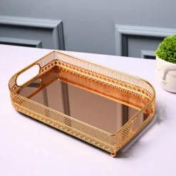 VON CASA Golden Round Large Tray - Leaf Design