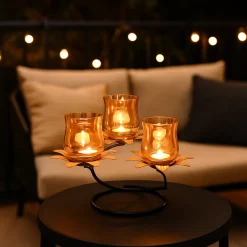 VON CASA Golden 3-Votive T-Lite Holder – Lustre Glass Finish