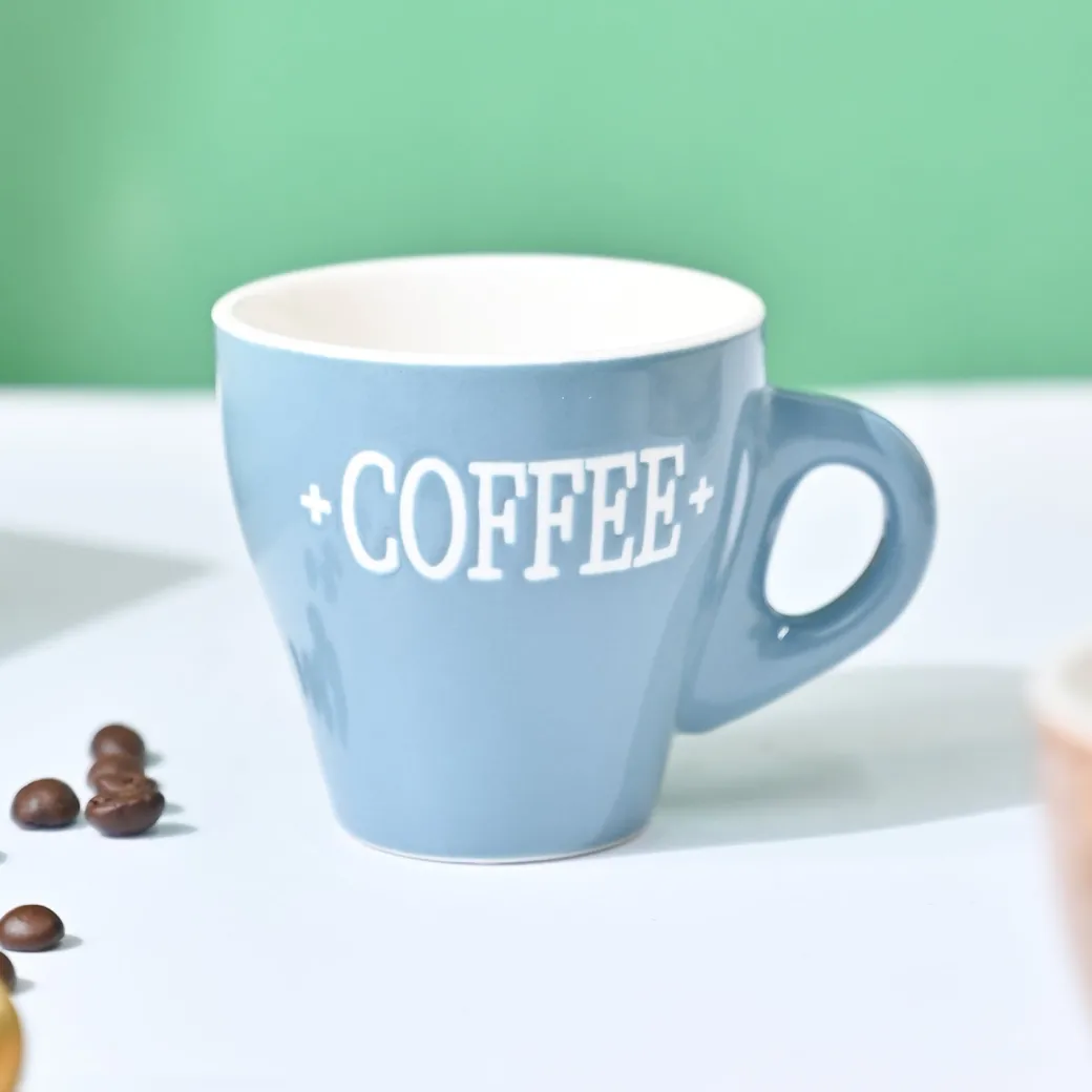 VON CASA Grey Coffee Mug - Set Of 2, 90Ml Each