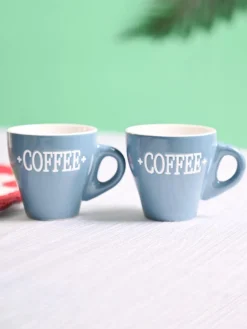 VON CASA Grey Coffee Mug - Set Of 2, 90Ml Each