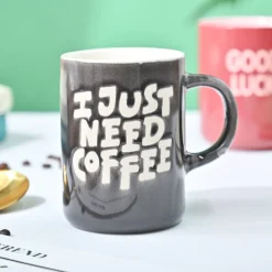 VON CASA Grey Mug (I Just Need Coffee) - 420Ml