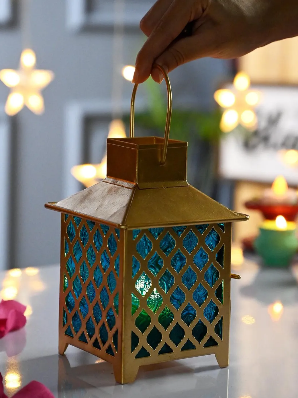 VON CASA Iron Golden + Blue Lantern