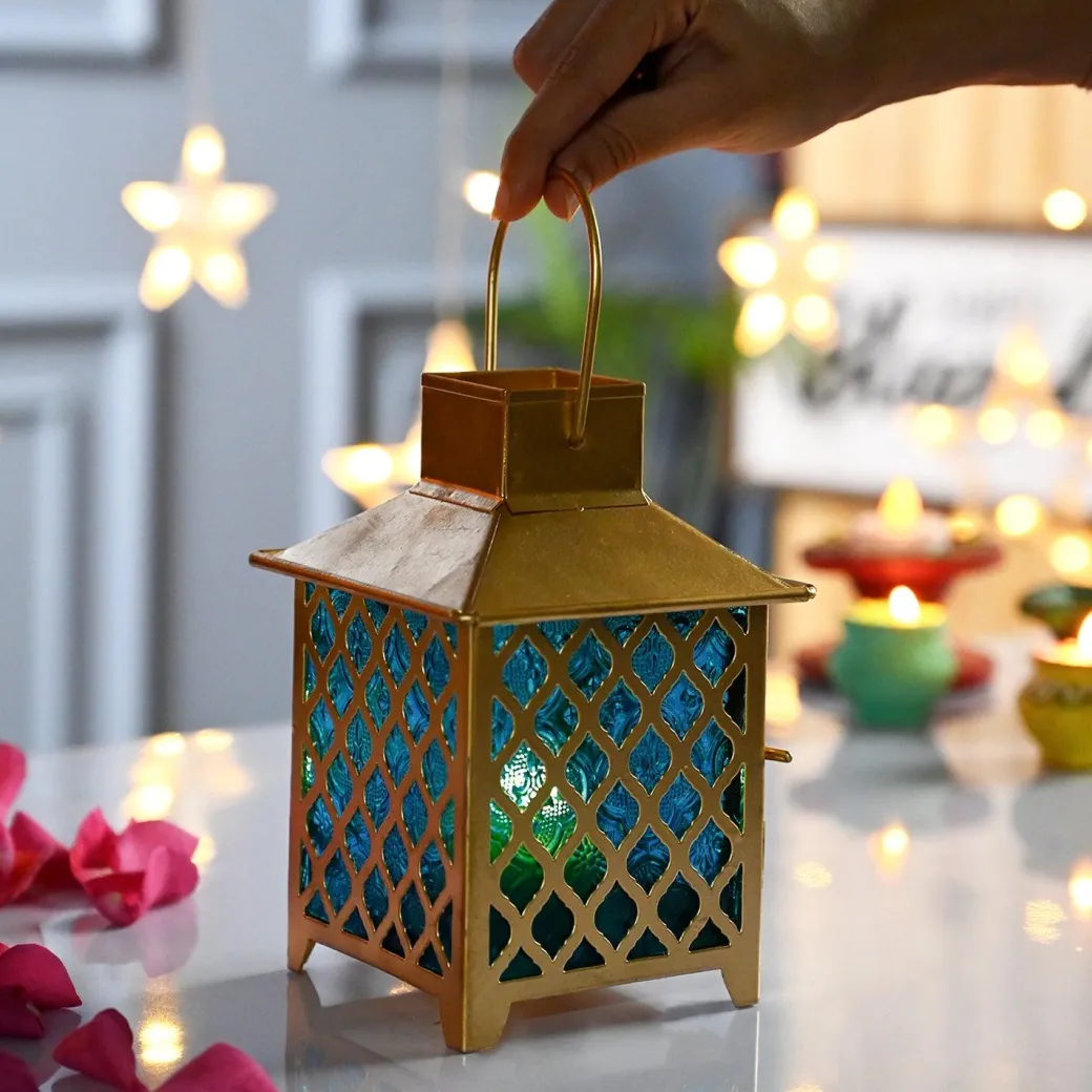 VON CASA Iron Golden + Blue Lantern