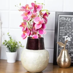 VON CASA Ivory Globular Shape Pot Vase (Ivory Enamel)