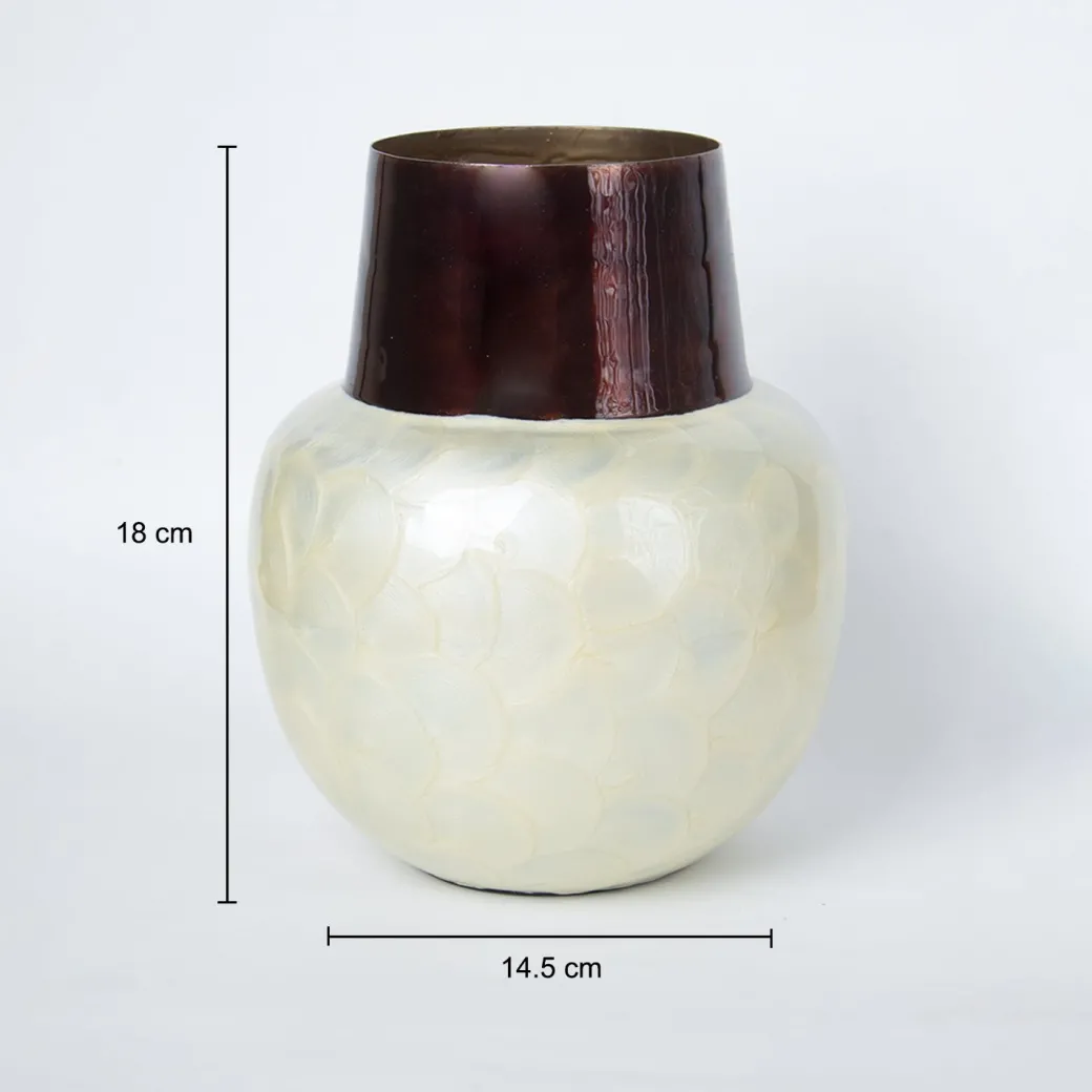 VON CASA Ivory Globular Shape Pot Vase (Ivory Enamel)