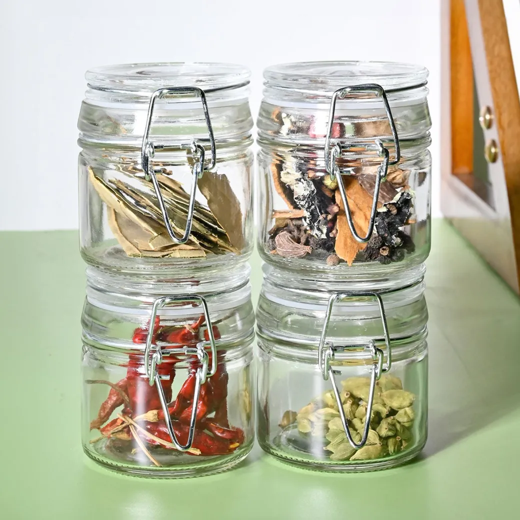 VON CASA Jar Set of 4 PCS 80ml - Transparent Glass Glossy Finish