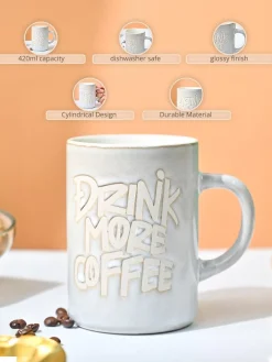 VON CASA Light Blue Mug (Drink More Coffee) - 420Ml