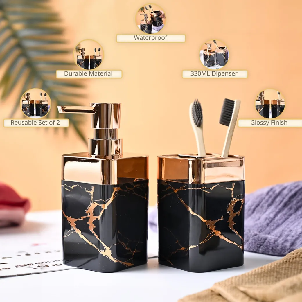 VON CASA Marble Textured Bathroom Set - Black