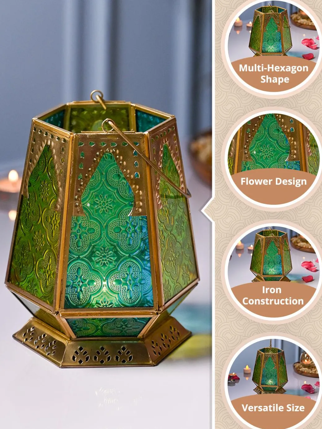VON CASA Metal Hexagon Shaped Tea Light Votive Candle Holders