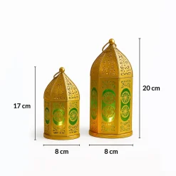 VON CASA Moroccan Lantern Set of 2 – Golden & Green (Domed Design)