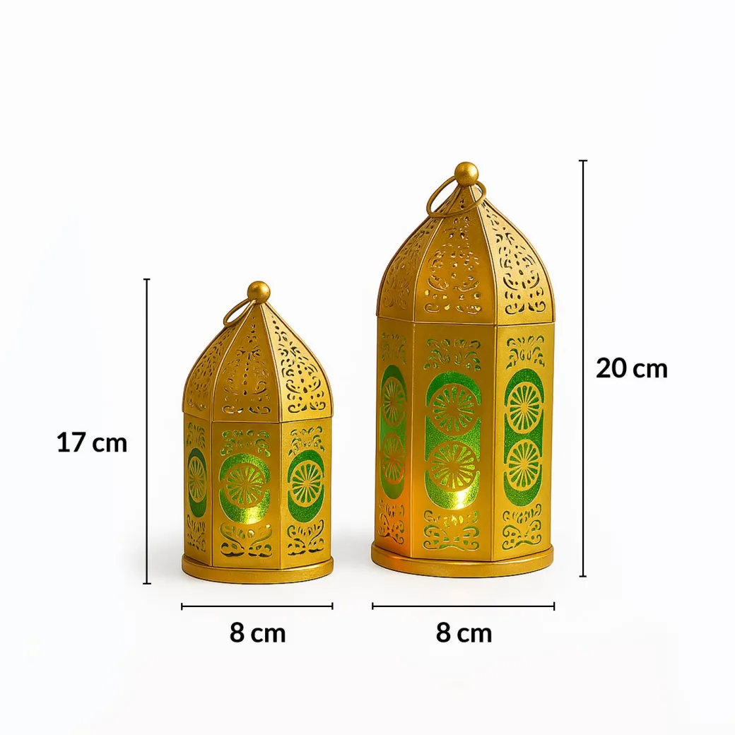 VON CASA Moroccan Lantern Set of 2 – Golden & Green (Domed Design)