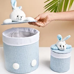 VON CASA Multi Purpose 2Pcs Round Fabric Basket - Bunny Face Design