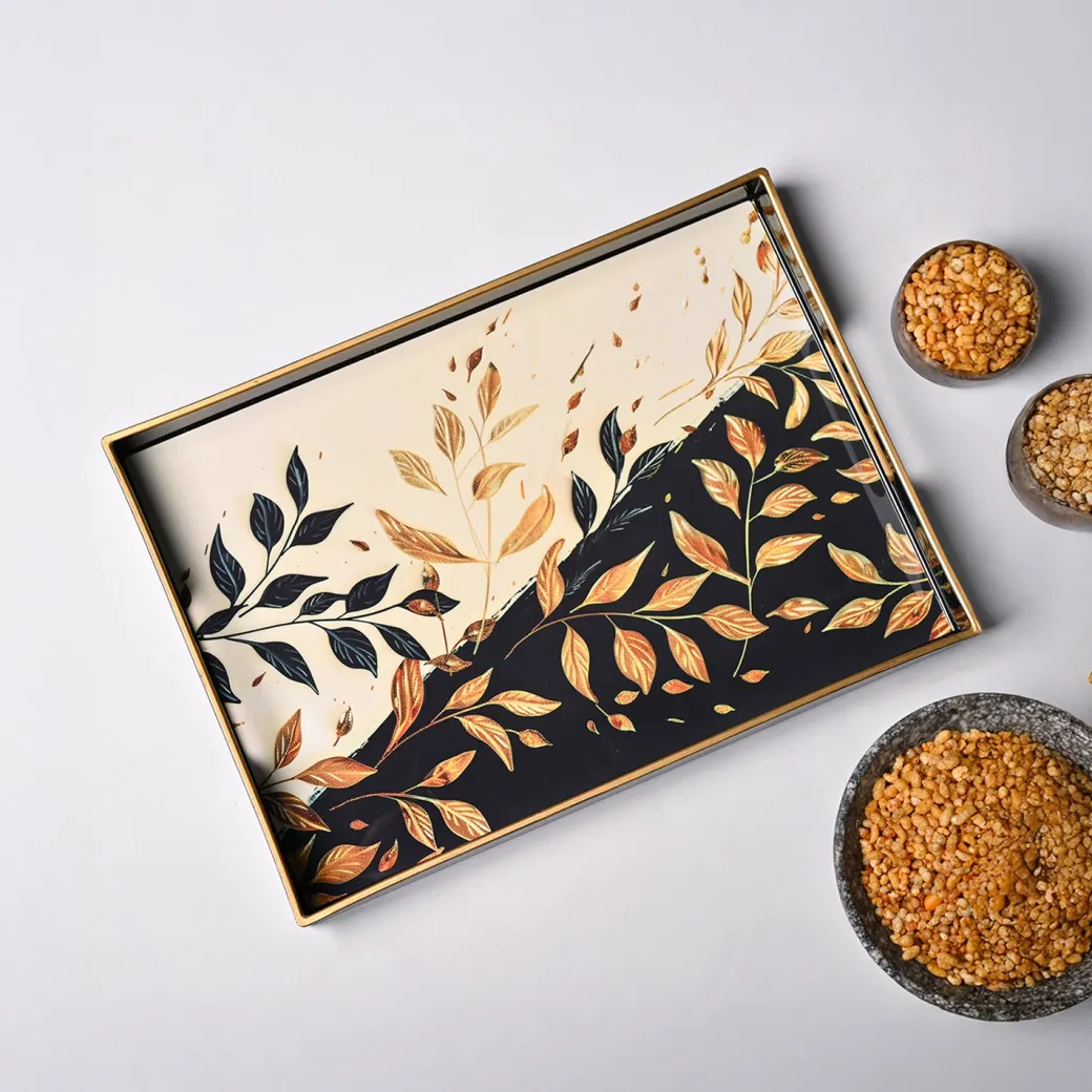 VON CASA Multicolour Large Leaf Texture Serving Tray