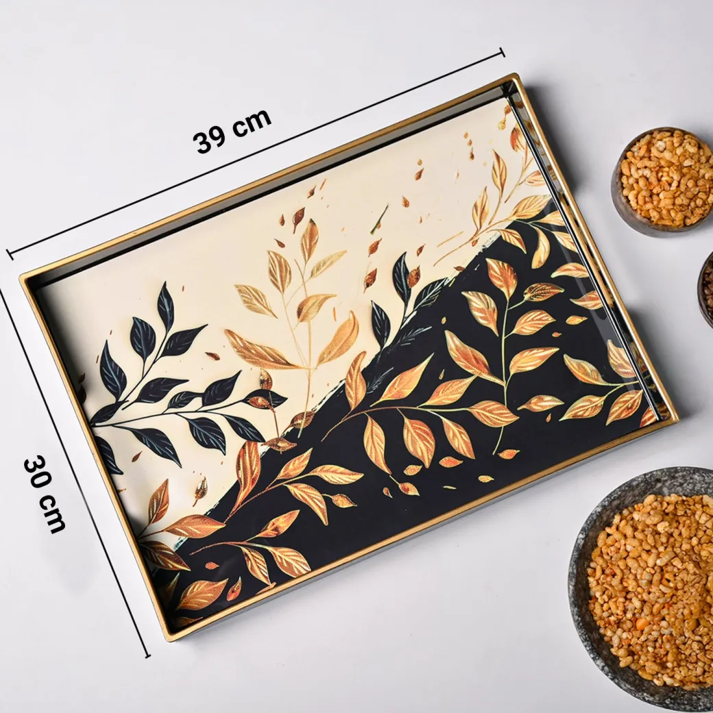 VON CASA Multicolour Large Leaf Texture Serving Tray