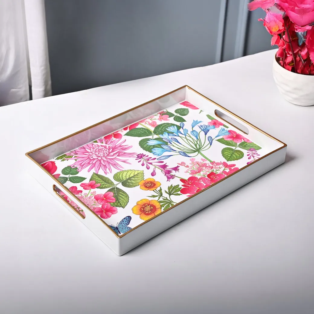 VON CASA Multicolour Large Floral Design Serving Tray