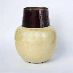 VON CASA Mustard Globular Shape Pot Vase (Mustard Enamel)
