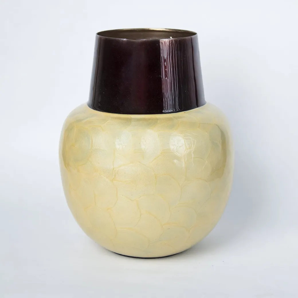 VON CASA Mustard Globular Shape Pot Vase (Mustard Enamel)