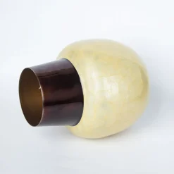VON CASA Mustard Globular Shape Pot Vase (Mustard Enamel)