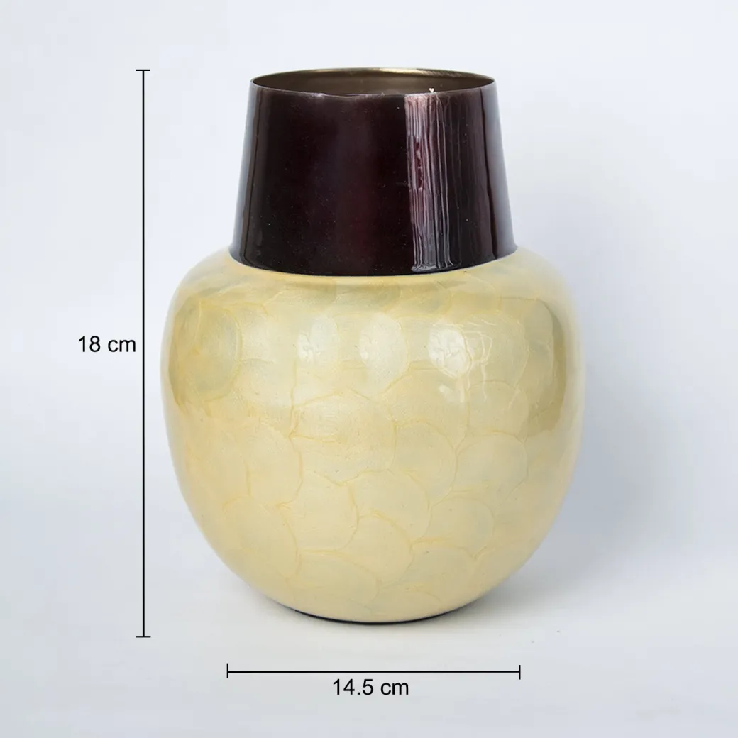 VON CASA Mustard Globular Shape Pot Vase (Mustard Enamel)