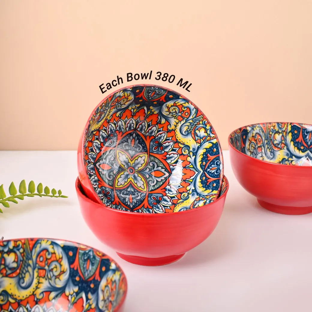 VON CASA Orange Ceramic Bowl Set Of 4