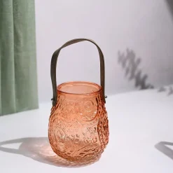 VON CASA Orange Cylindrical Glass T-Light Holder