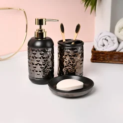 VON CASA 3Pcs Back & Gold Ceramic Bathroom Set