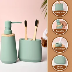 VON CASA 2Pcs Green Polyresin Bathroom Set