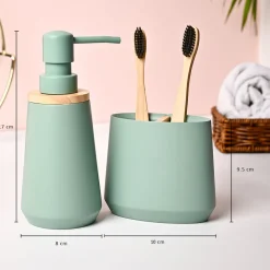 VON CASA 2Pcs Green Polyresin Bathroom Set