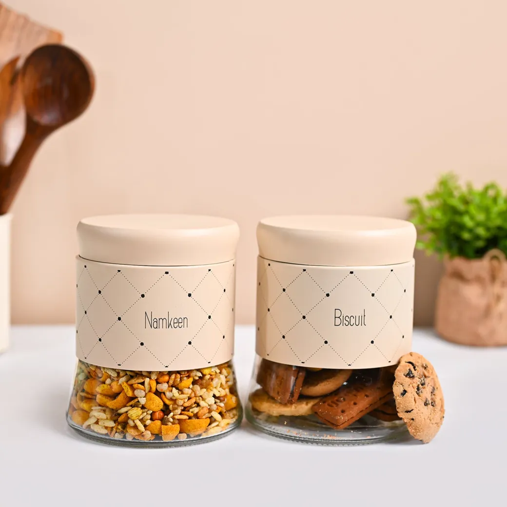 VON CASA Peach Argyle Biscuit & Namkeen Jar Set