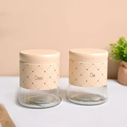 VON CASA Peach Argyle Chai & Cheeni Jar Set