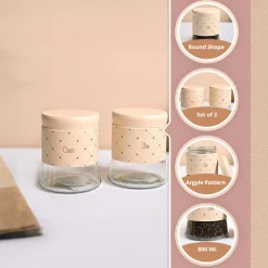 VON CASA Peach Argyle Chai & Cheeni Jar Set
