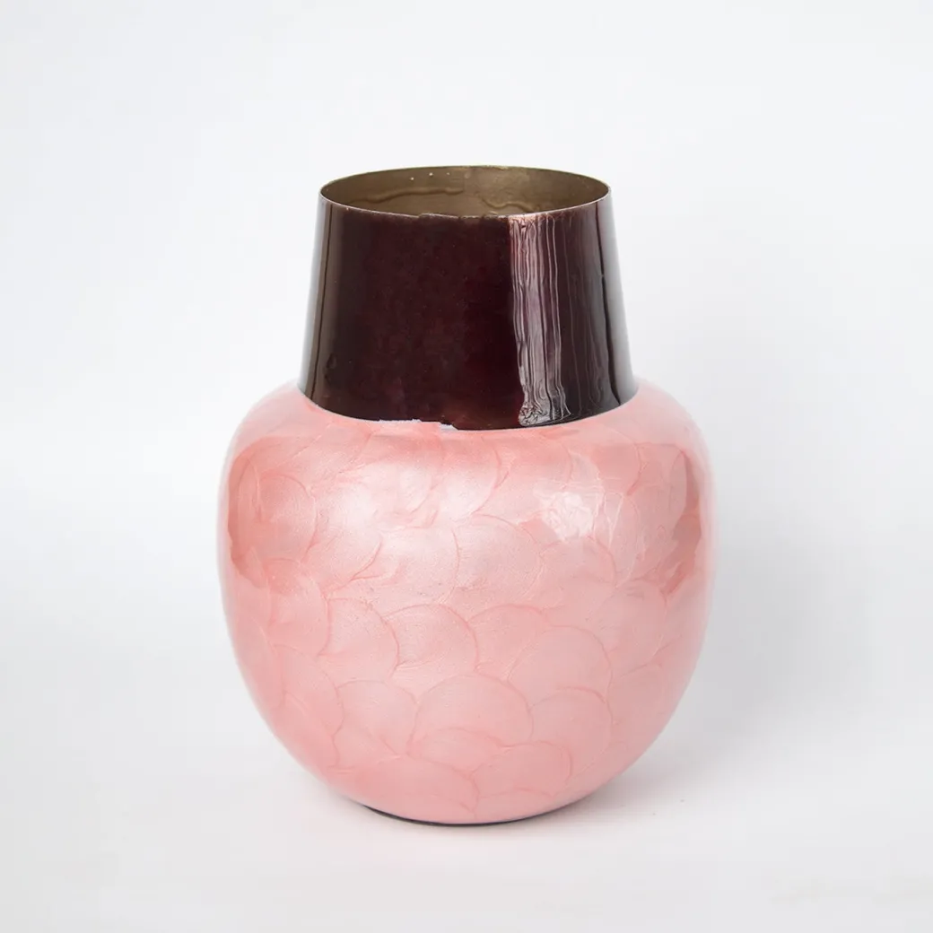VON CASA Pink Globular Shape Pot Vase (Pink Enamel)