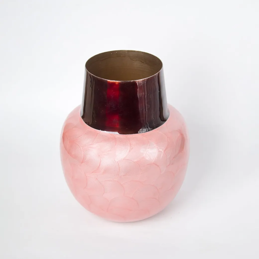 VON CASA Pink Globular Shape Pot Vase (Pink Enamel)