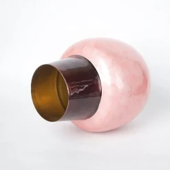 VON CASA Pink Globular Shape Pot Vase (Pink Enamel)